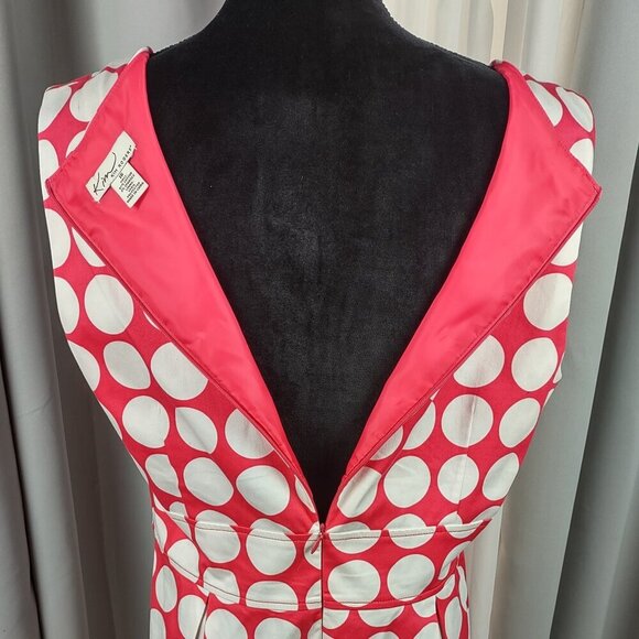 Kim Rogers Pink White Polka Dot Cotton Fit & Flare Sleeveless Belted Dress 16 - Picture 9 of 16